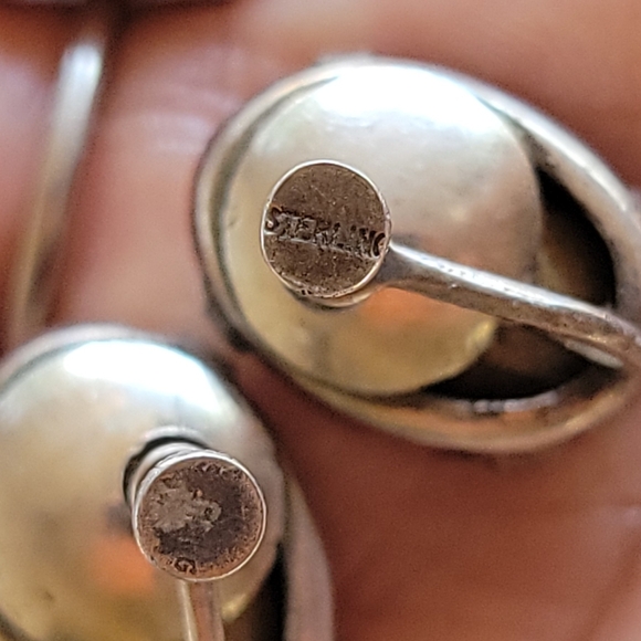 Gorgeous vintage vibrant ruby red paste glass large oval sterling silver earring - Picture 9 of 16